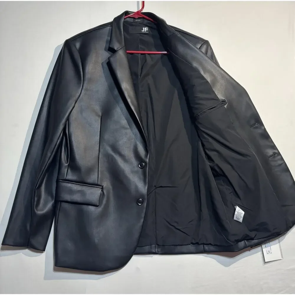 🖤 NWT J. Ferrar Men’s Medium Black Faux Leather Blazer Jacket MSRP $168
